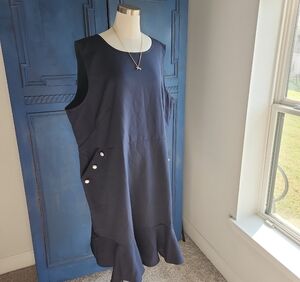 LOFT Navy Midi Dress with Button Detail